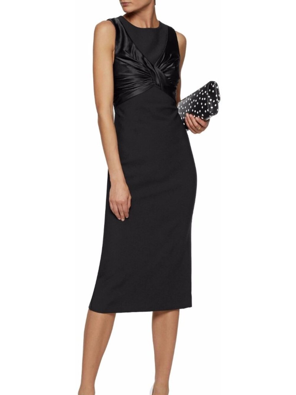 CINQ A SEPT Adelise Black Twist Front Satin Paneled Crepe Dress Size 4 NWT $495